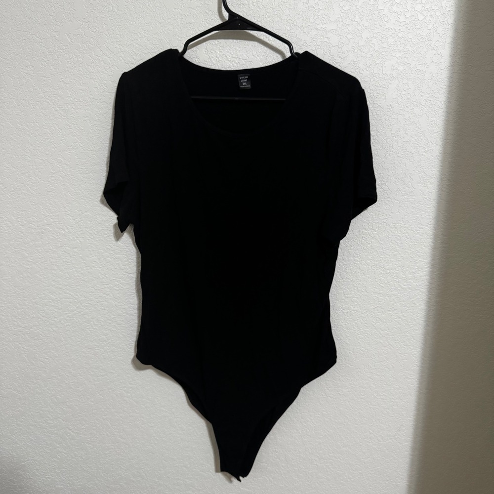 Bodysuit Womens 2XL‎ Black Excellent Short Sleeve Scoop Neck Snap